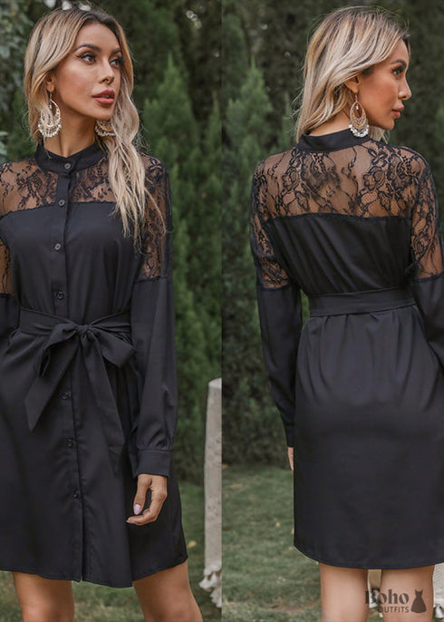 Vestido bohemio de cuello alto negro