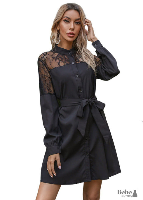 Vestido bohemio de cuello alto negro