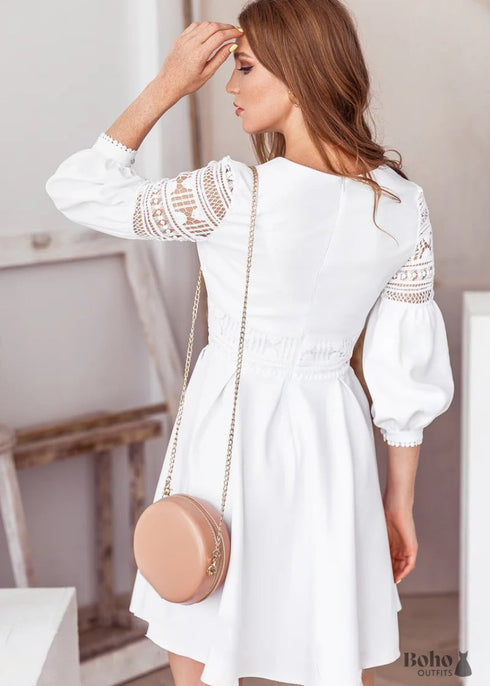 Black & White Lace Boho Mini Dress Oaklynn