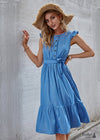 Vestido midi de dama de honor bohemio azul