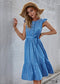 Vestido midi de dama de honor bohemio azul
