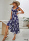 Vestido largo bohemio playero con estampado floral azul chic color hiedra