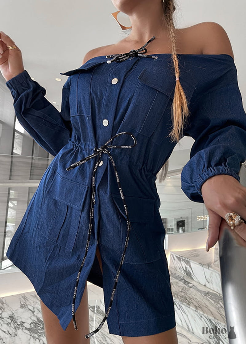 white christmas dresses Vintage 90s Grunge Boho Hippie Blue Jean Denim dress main image 0