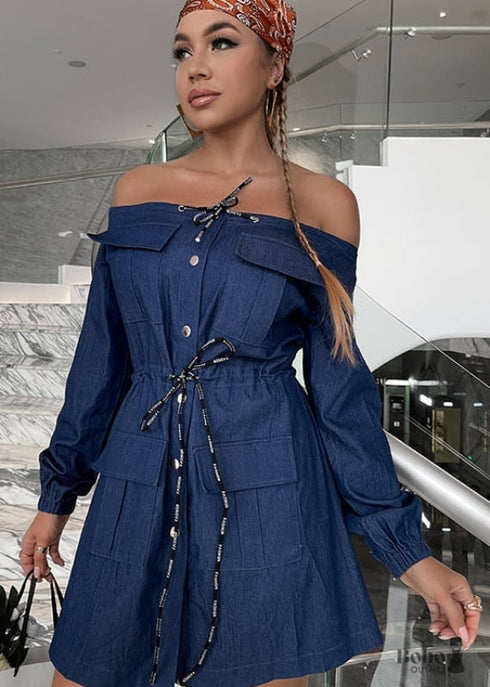 Minivestido hippie de mezclilla azul