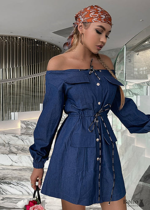 Minivestido hippie de mezclilla azul