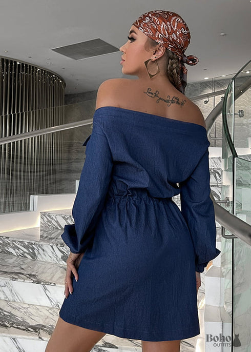 Minivestido hippie de mezclilla azul