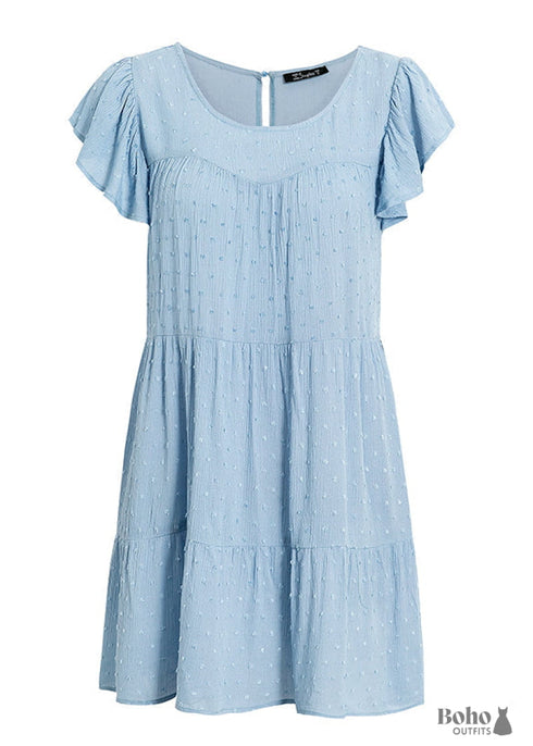 Vestido corto azul bohemio y bonito