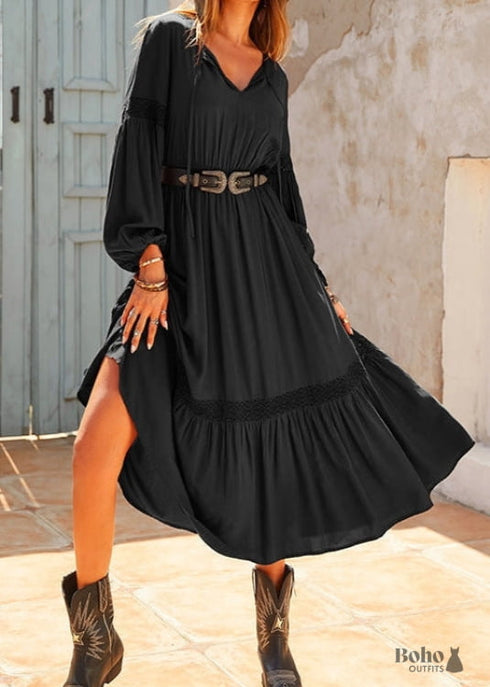 Bohemian Style black ruffle dress
