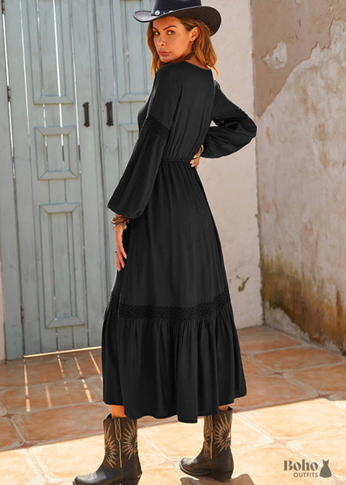 Bohemian Style black ruffle dress