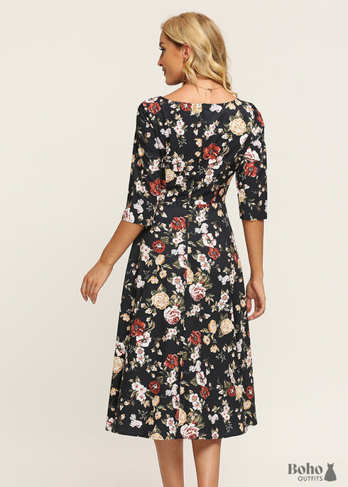 Vestido bohemio floral negro otoñal