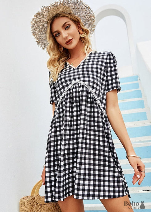 Boho Black And White Mini Dress Rowan