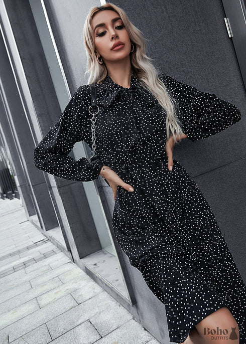 boho black white polka dot dress