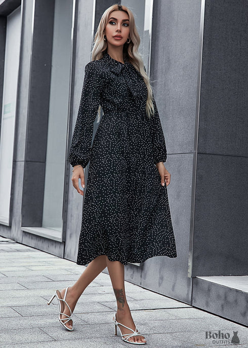 boho black white polka dot dress