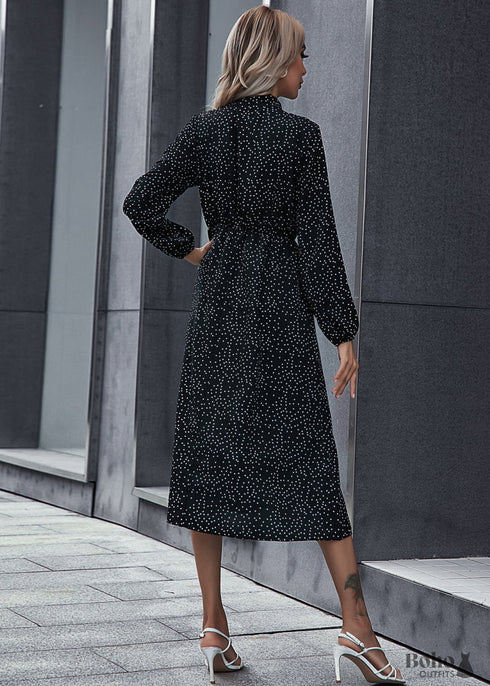 boho black white polka dot dress