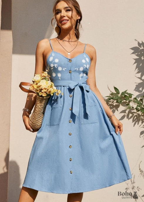 Boho Blue Midi Dress Elsie
