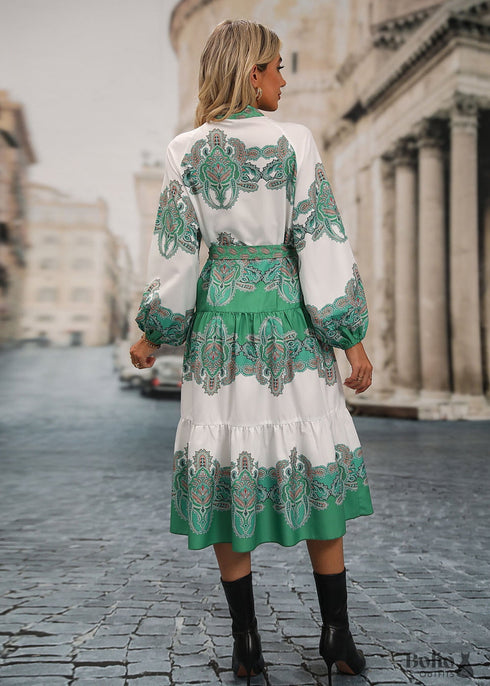 Boho Bowknot High Waist Midi Dress Margaret