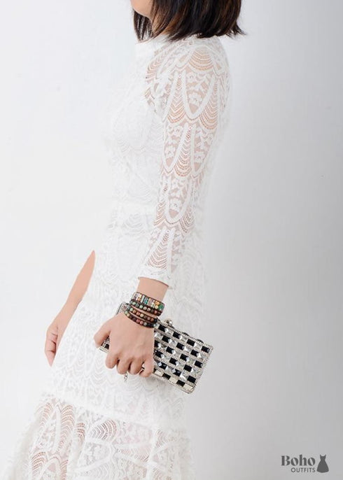 Boho Bracelet, 3 Layers Leather Wrap Bracelet, 6 mm Stones