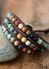 Boho Bracelet, 3 Layers Leather Wrap Bracelet, 6 mm Stones