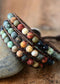 Boho Bracelet, 3 Layers Leather Wrap Bracelet, 6 mm Stones