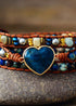 Pulsera Boho de Cuero de 3 Capas con Corazón de Jaspe y Apatita