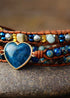 Pulsera Boho de Cuero de 3 Capas con Corazón de Jaspe y Apatita