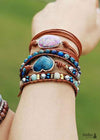 Boho Bracelet, 3 Layers Leather Wrap Bracelet, Jasper Apatite Heart