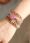 Boho Bracelet, 3 Layers Leather Wrap Bracelet, Jasper Rhodonite Heart