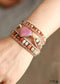 Boho Bracelet, 3 Layers Leather Wrap Bracelet, Jasper Rhodonite Heart