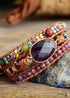 Boho Bracelet, 3 Layers Leather Wrap Bracelet, Natural Stone Purple Amethysts