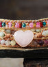 Boho Bracelet, 3 Layers Leather Wrap Bracelet, Tourmaline Rose Heart