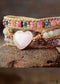 Boho Bracelet, 3 Layers Leather Wrap Bracelet, Tourmaline Rose Heart