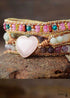 Boho Bracelet, 3 Layers Leather Wrap Bracelet, Tourmaline Rose Heart