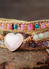 Boho Bracelet, 3 Layers Leather Wrap Bracelet, Tourmaline Rose Heart