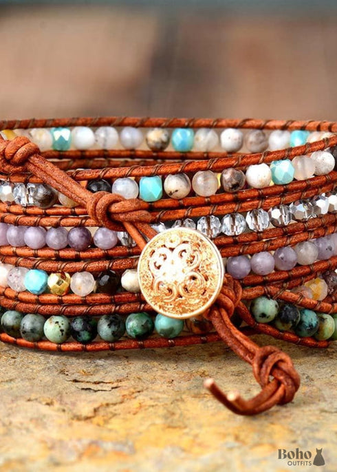 Pulsera Boho de 5 capas de cuero, ónix negro