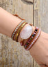 Pulsera Boho de 5 capas de cuero, piedra natural y turmalina rosa.