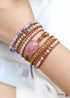 Boho Bracelet, 5 Layers Leather Wrap Bracelet, Pink Rhodonite