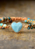 Pulsera Boho, Pulsera de la Amistad, Pulsera de Macramé, Amazonita Corazón Azul