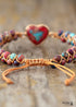 Pulsera Boho, Pulsera de la Amistad, Pulsera de Macramé, Jaspers de Corazón Rojo