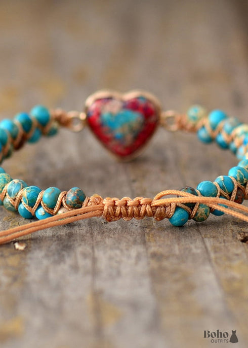 Pulsera Boho, Pulsera de la Amistad, Pulsera de Macramé, Jaspers de Corazón Rojo