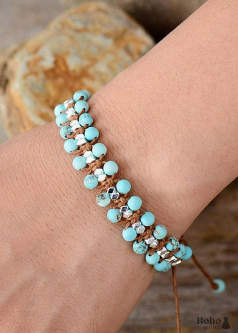 Pulsera Boho, Pulsera de la Amistad, Rodonita Rosa y Amazonita Azul