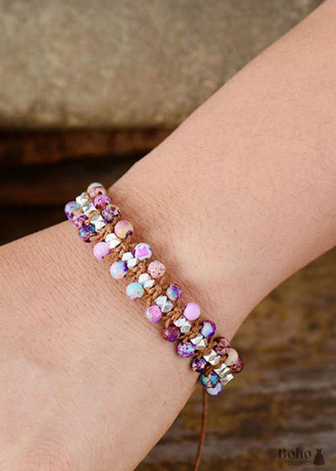 Pulsera Boho, Pulsera de la Amistad, Rodonita Rosa y Amazonita Azul