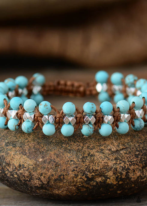 Pulsera Boho, Pulsera de la Amistad, Rodonita Rosa y Amazonita Azul