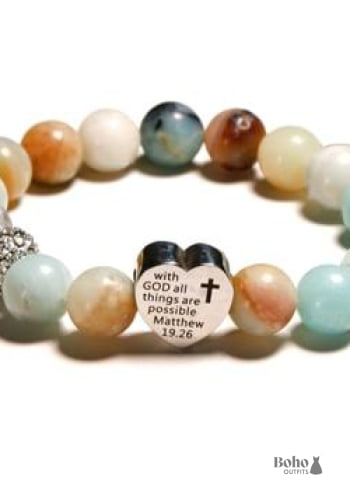 Pulsera Boho, Piedra Bola de Amazonita Verde