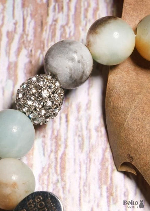 Pulsera Boho, Piedra Bola de Amazonita Verde