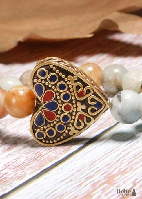 Pulsera Boho, Corazón Ético de Amazonita Verde