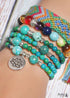Pulsera Boho, Capas, Mala Azul Turquesa, Mantra Rojo, Loto