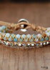 Pulsera Boho, Pulsera de Cuero, Amazonita Azul Claro