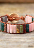 Boho Bracelet, Leather Wrap Bracelet, Tube Natural Pink Stone