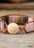 Boho Bracelet, Leather Wrap Bracelet, Tube Natural Pink Stone