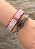 Boho Bracelet, Leather Wrap Bracelet, Tube Natural Pink Stone